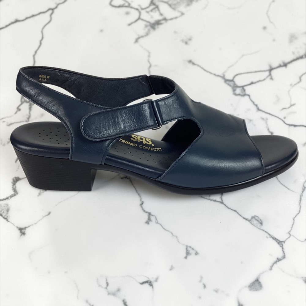 SAS Tripad Comfort Sandals Women's Navy Blue Leather Slingback Block Heel 9.5 N